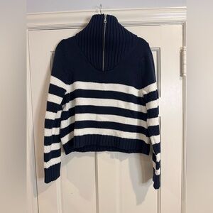 KULE Navy & White Striped Zip Turtleneck Sweater